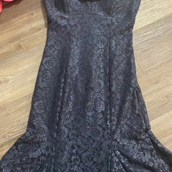 R & M RICHARDS‎ Womens Sz 6 PETITE Off-The-Shoulder Shimmer Lace Gown Navy Blue - Picture 6 of 13